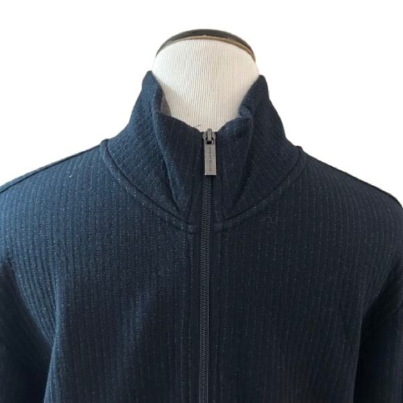 EUC Perry Ellis Dark Navy Pinstripe Zip Up Jacket with Stand-Up Collar. Size L - Picture 5 of 9